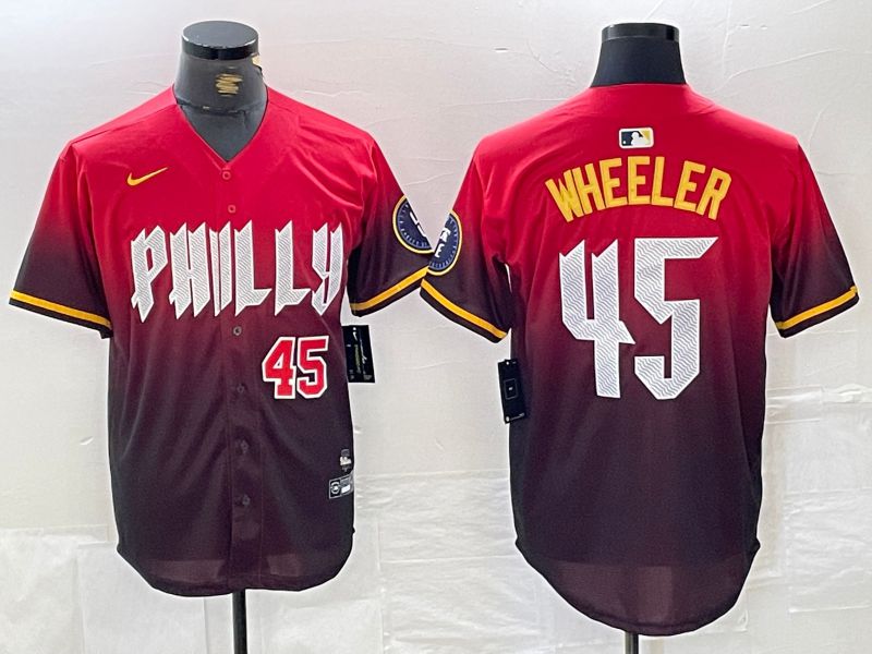 Men Philadelphia Phillies #45 Wheeler Red City Edition Nike 2024 MLB Jersey style 4->philadelphia phillies->MLB Jersey